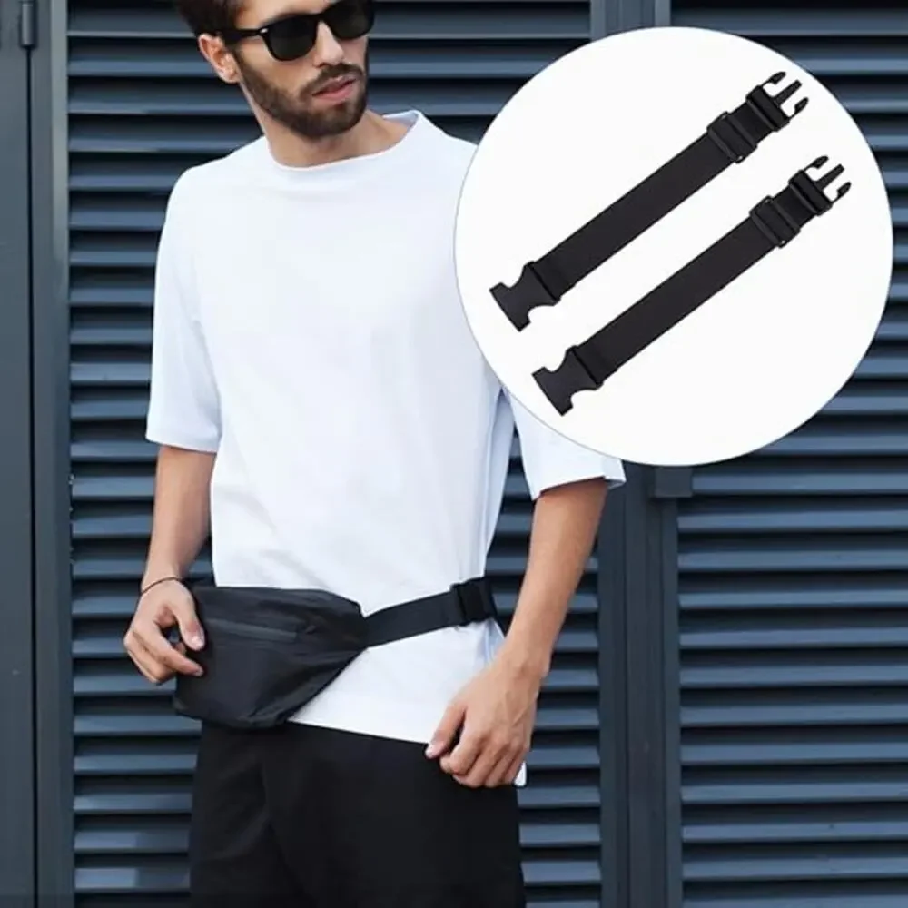 2Pcs Adjustable Belt Bag Extender Strap Black Nylon Fanny Pack Extension Buckle
